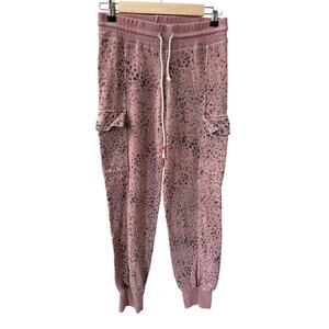 Anthropologie Sundry Sz 1 S Pink Pigment Brick Leopard Cargo Sweatpant‎ Joggers